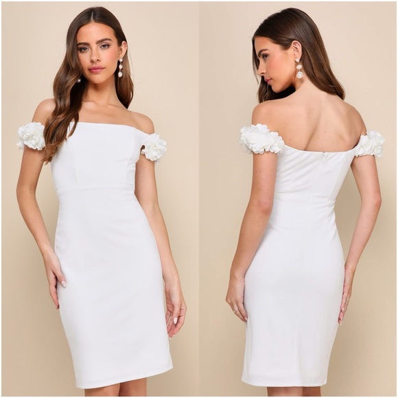 LULU’S Pretty Presence White Off The Shoulder Floral Strap Mini Dress - Picture 1 of 5